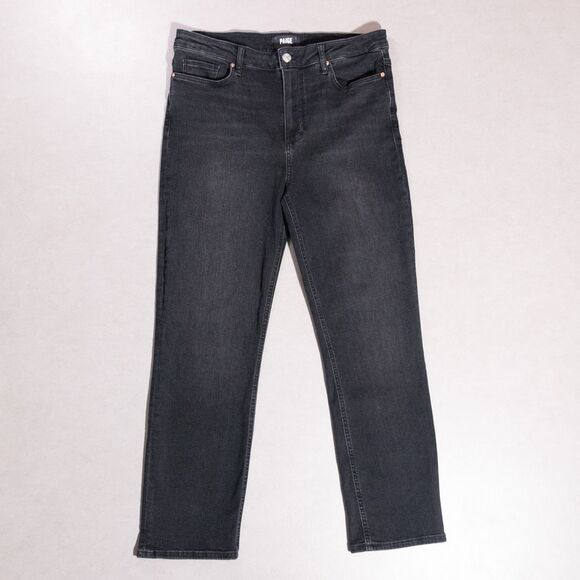 Paige Cindy High Rise Straight Leg Black Willow Stretch Jeans Women's 31 EUC - Picture 1 of 6